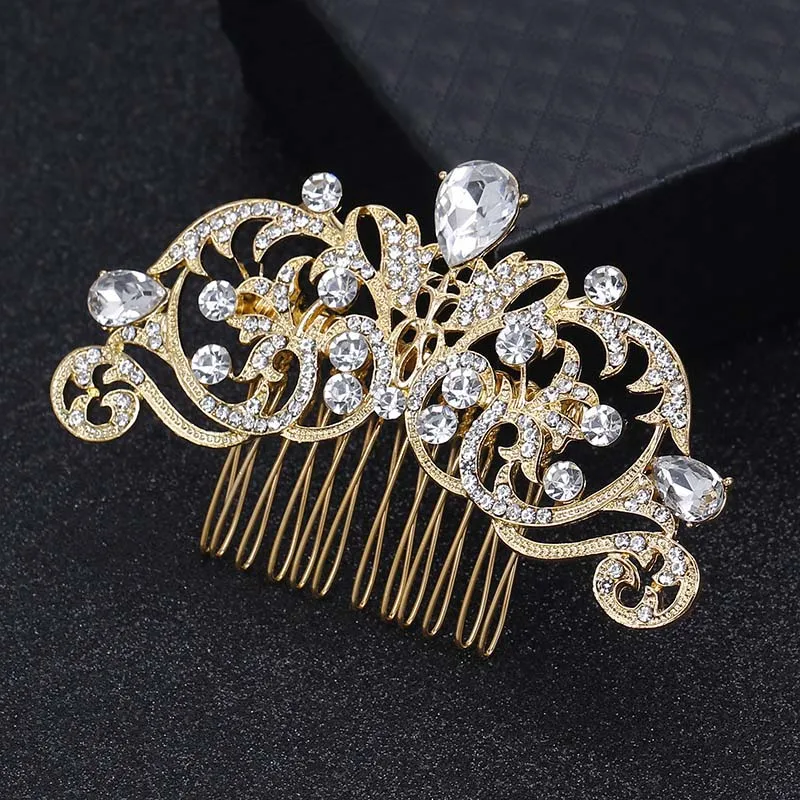 TREAZY Gold Color Wedding Hair Combs For Women Headpiece Crystal Pearls Hairpins Bridal Hair Accessories Party Hair Jewelry