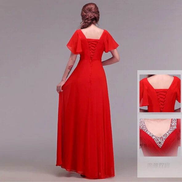 Barato novo 2016 formal bandagem rendas até vermelho longo beading chiffon com decote em v baile de formatura vestido de festa vestidos longo vestido de noite