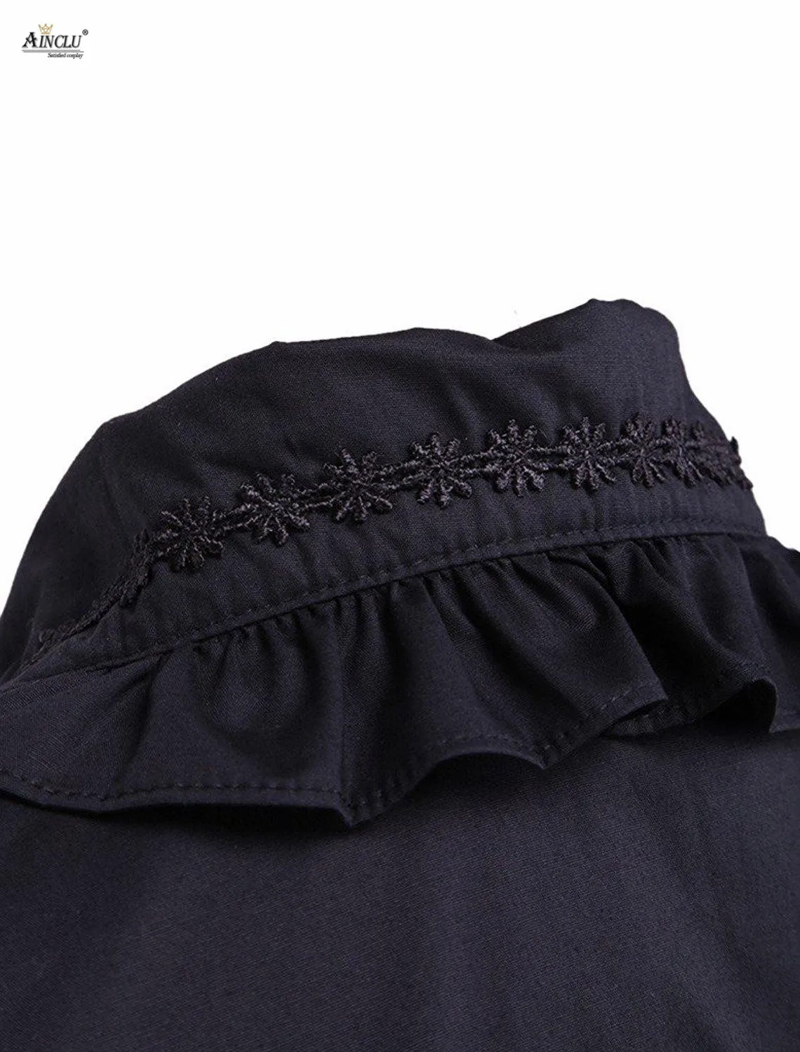 Ainclu Hot Selling Cemavin Womens XS To XXL Cotton Black Ruffle Lolita Blouse for Usually days Party Halloween