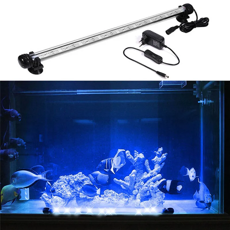 Lampe à réinitialisation Étanche pour Poisson Précieux d\'Aquarium SMD5050, Barre de 18/28/38/48cm, Couleur Bleue/Blanche, avec Prise EU S40,