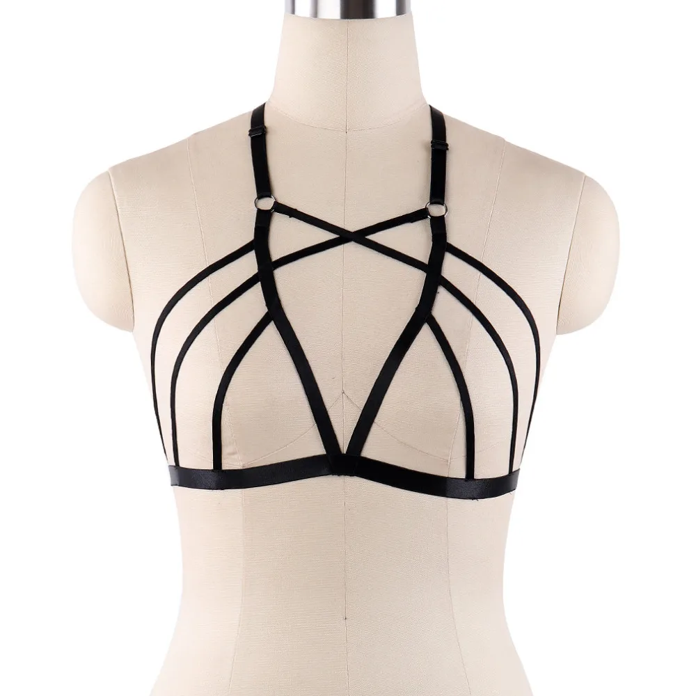 

Black Body Harness Sexy Top Cage Bra Pole Dance Bondage Lingerie Goth Harajuku Belt Fetish Rave Wear Bondage Harness Cupless bra