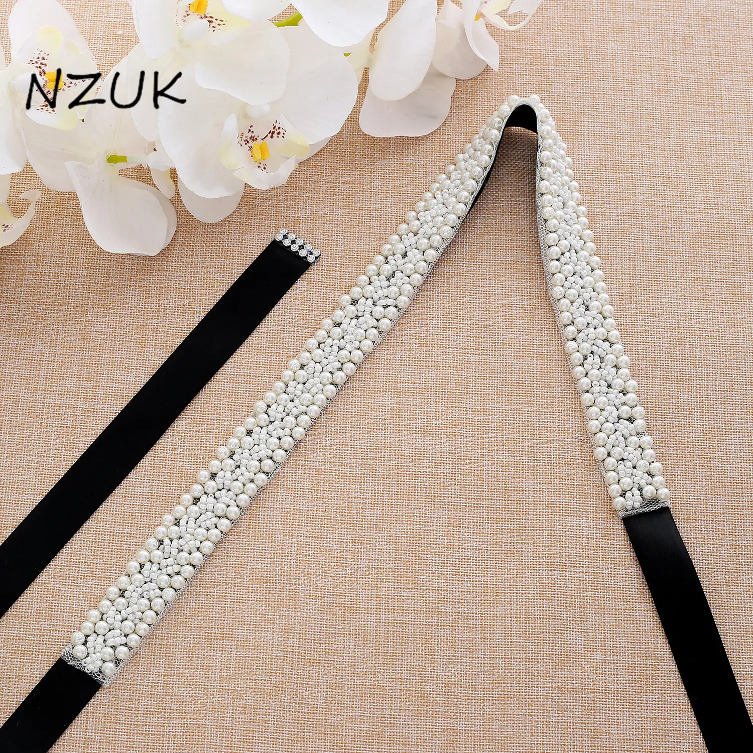 

NZUK Pearls Wedding Belt Rhinestones Bridal Belt Handmade Flower Crystal Bridal Sash For Wedding Gowns cinturones de fiesta