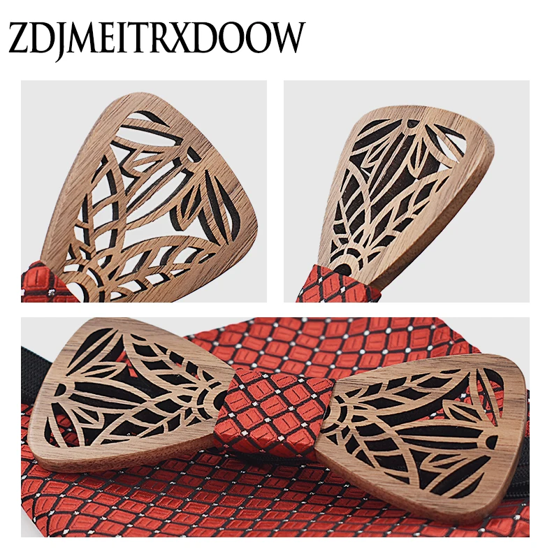 ZDJMEITRXDOOW wooden bow  Tie set and Handkerchief Bowtie Necktie Cravate Homme Noeud Papillon Man Corbatas Hombre Pajarita