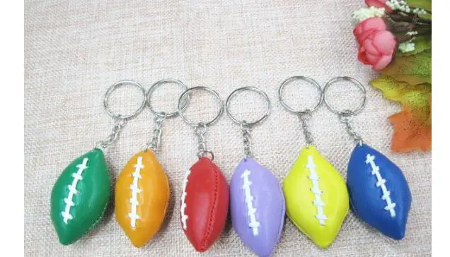 100pcs/lot creative style woman man casual pu rugby keychain unisex mini rugby key ring