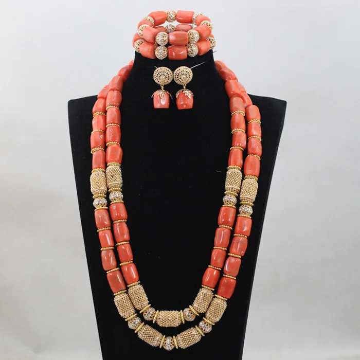 

Trendy Jewelry Fashion African Coral Beads Bridal Jewelry Set Accessories for Nigerian Wedding Free Shipping ABH221