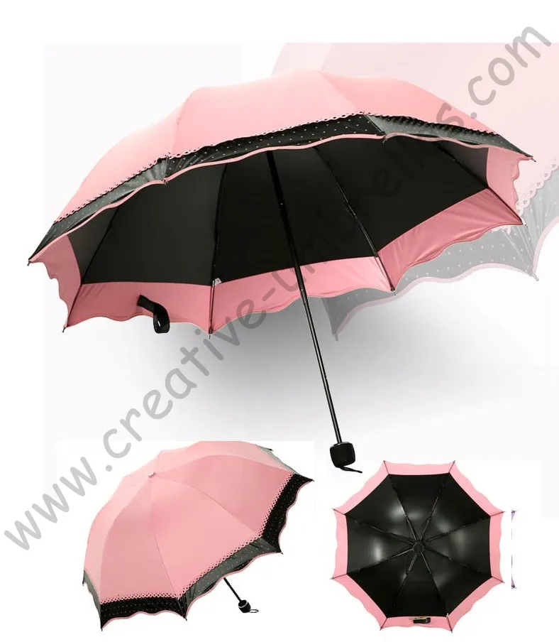 

6pcs/lot colour option super light folding mini umbrella 5 times black coating Anti-UV two layers meat pink lace parasol