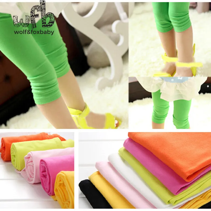 Retail 2-8years 5 fluorescent color footless girls trousers leggings kid pants clothing kids clothes children\'s summer