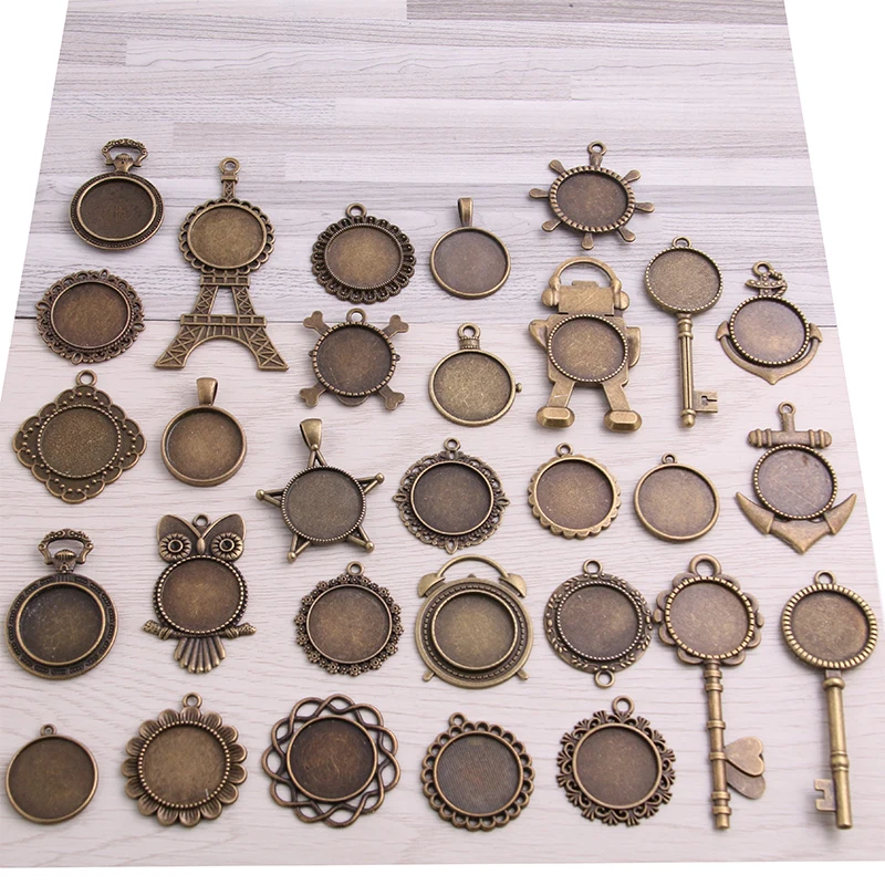 100Gram Mix Designs Antique Bronze & Antique   Zinc Alloy Pendant Blank Cameo Cabochon Base Setting Jewelry Accessories