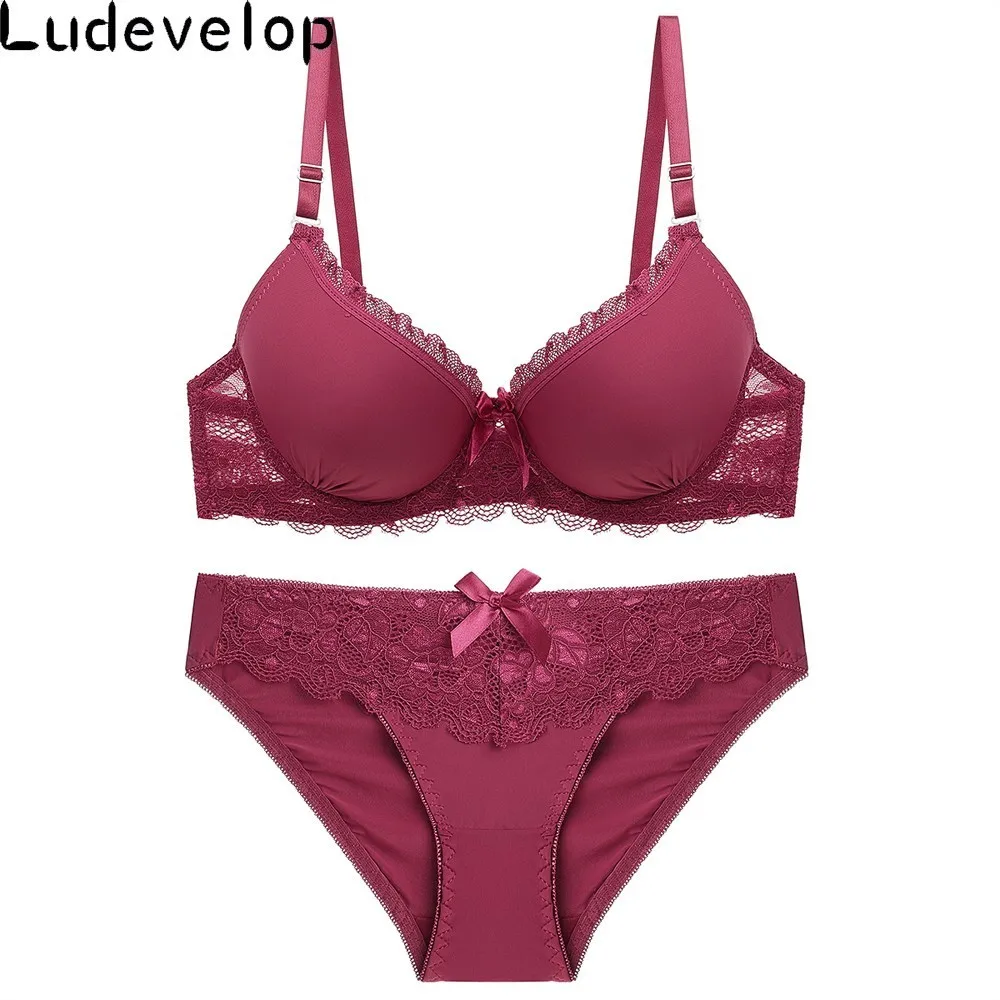 Sexy Lace Women Push Up Bra Sets Solid Wrinkle Bra Brief Sets French Romantic Intimate Underwear Set Bra and Panties Sets