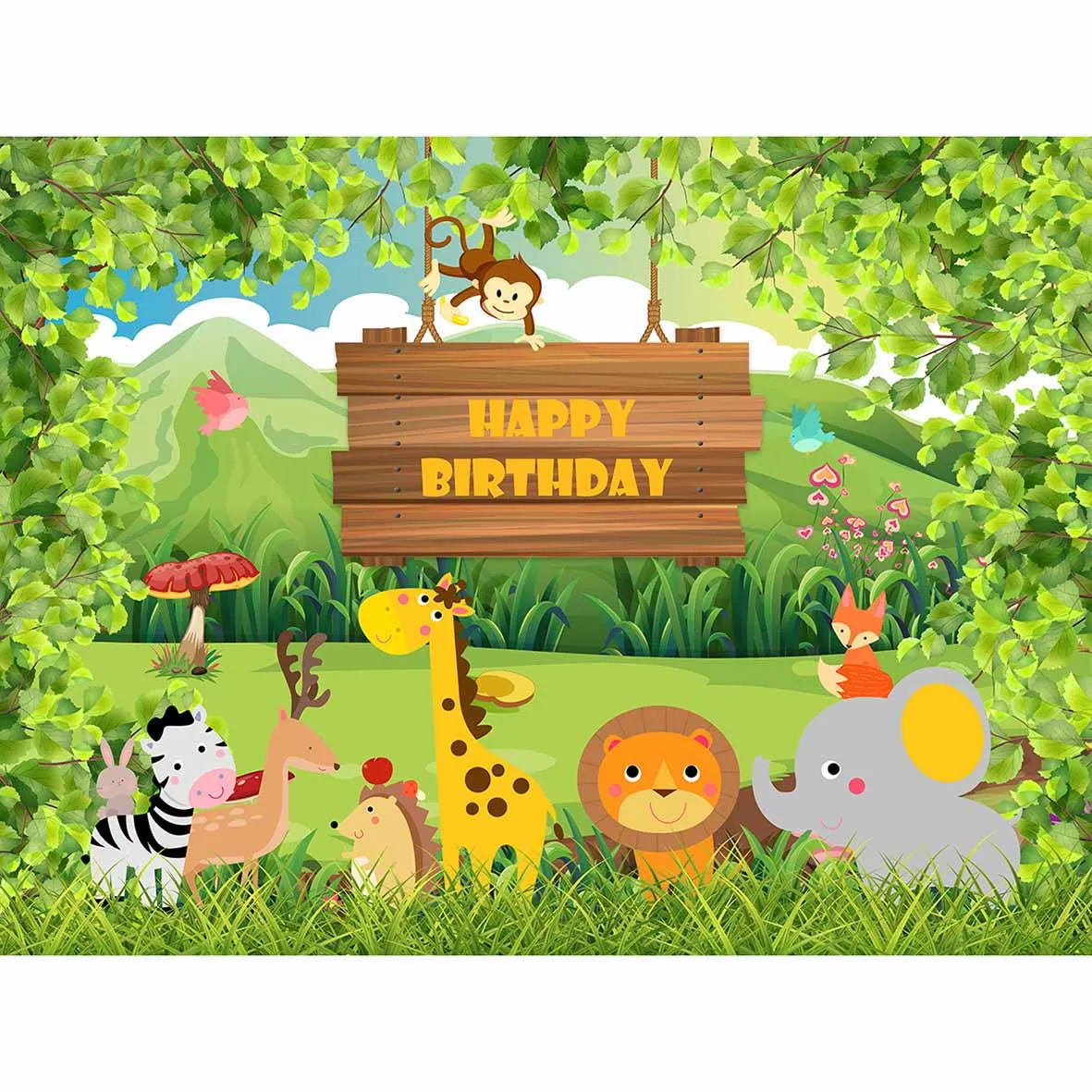 Funnytree photo Jungle party animals first birthday background forest woodland photography spring backdrop photozone photophone