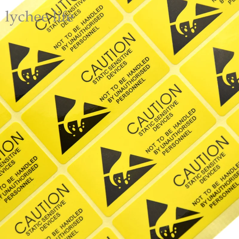 Lychee Life 100pcs Caution Sticky Sticker Adhesive Warning Label Reminder for ESD Static Sensitive Device Electronic Components