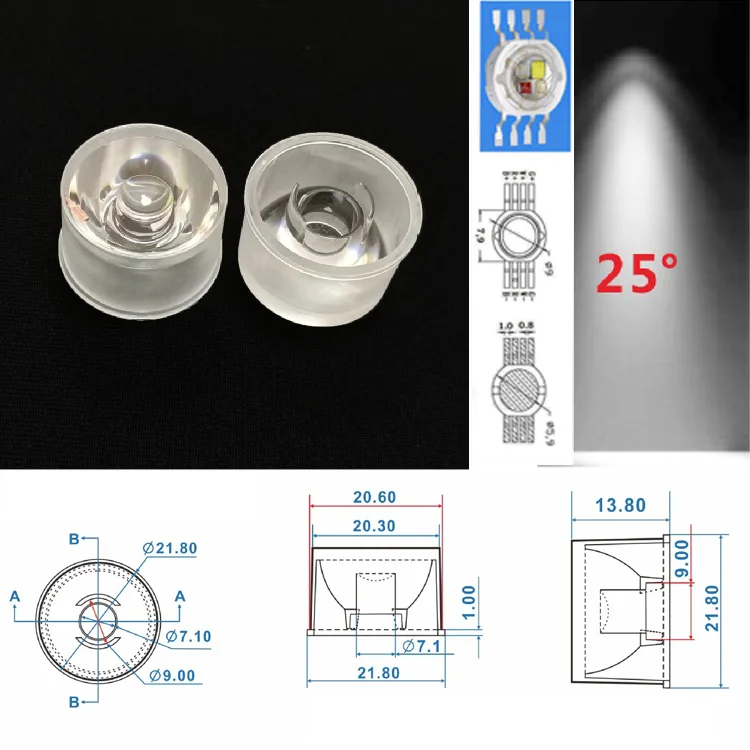 Factory Made  Diameter 21.8mm f 30/60/120 degree Sand Surface waterproof PC lens