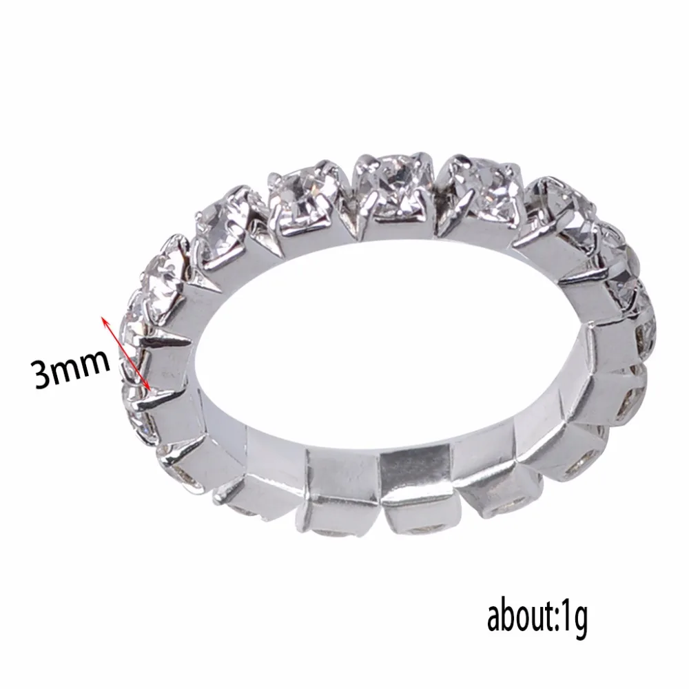 JUCHAO Hot Silver Color Elastic Zircon One Row Rings for Women Rhinestones Elastic Rings Gifts Crystal Ring Drop Shipping