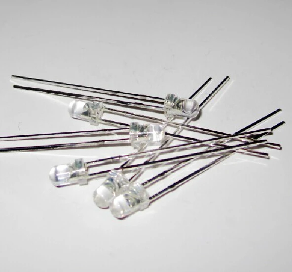 Branco LED Branco DIP2 Pernas Longas, 3mm F3, 2.7-2.8V, 100PCs