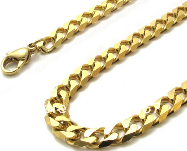 Plated- Gold  8mm cool Curb Link Necklace Stainless steel Men Fave Jewelry 24''