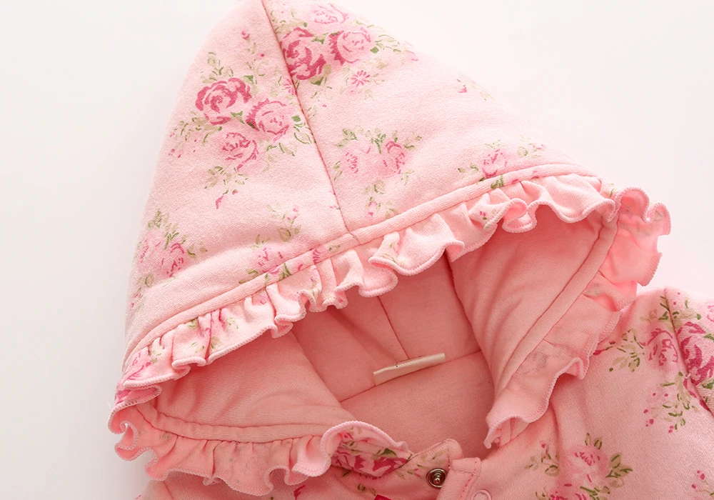 Winter Newborn Baby Girl Rompers Thicken Warm Cotton Jumpsuit Hooded Clothing Floral Princess Christmas Girls Onesie image 3