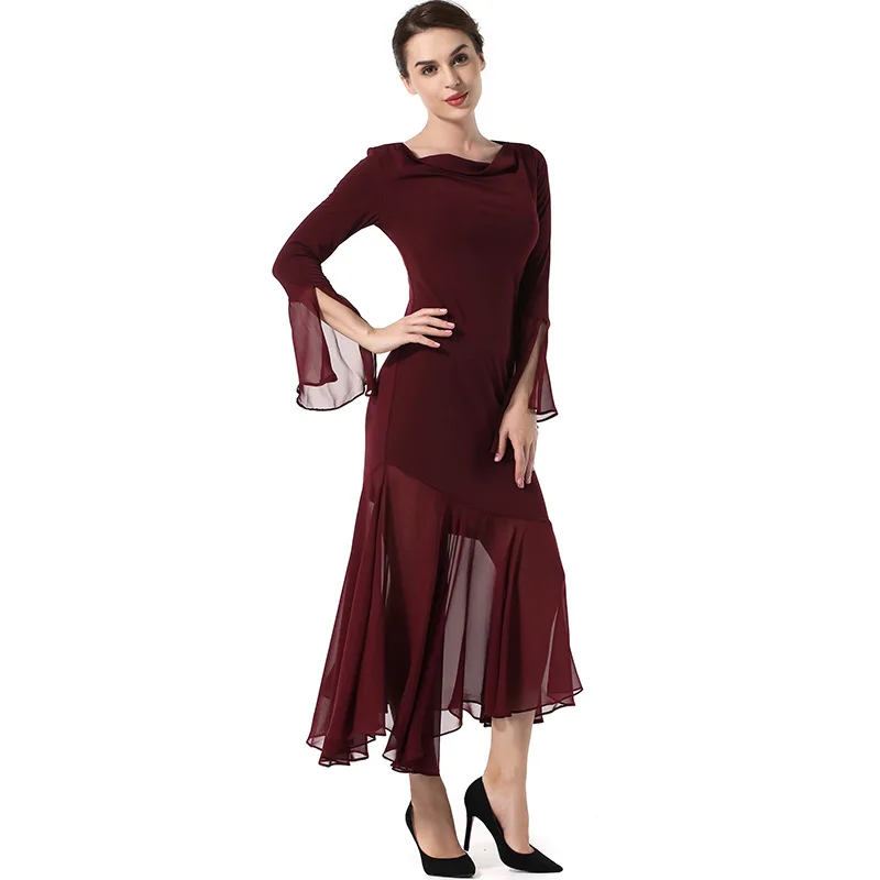 YSMILE Y European Style Women Solid Dress Splice Chiffon Long Asymmetrical Holiday Party Dress Wine Red Fashion Women Clothes