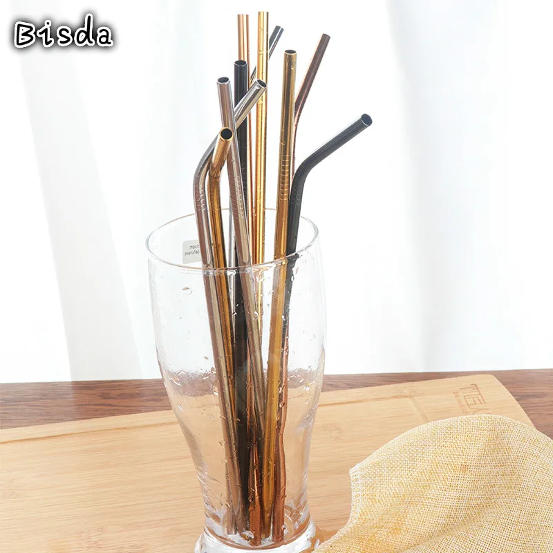 2Pcs Stainless Steel Straight/Bend Drinking Straws Eco-Friendly Bar Accessories Reusable 0.35 Straw With Brush