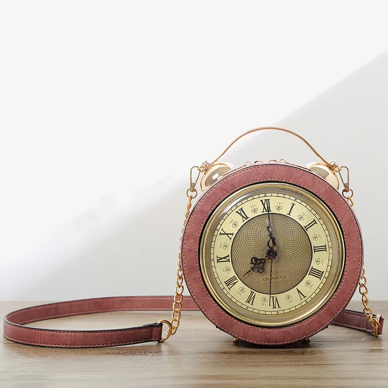 Personalized Fun Fashion Clock Shape Leather Bag Circular Ladies Handbag Chain Purse Shoulder Bags Crossbody Messenger Bag Bolsa