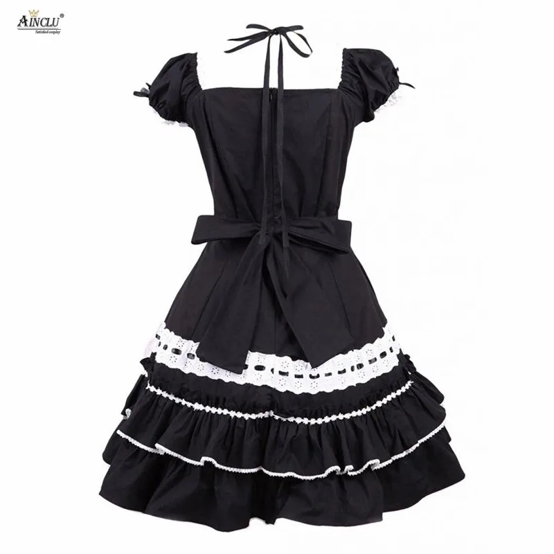 Ainclu Cemavin Womens Girls New Arrival Cotton Black Bows Classic A-line Lolita Dress with Sling White Lacy Free shipping