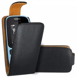 Black Flip Premium Leather Skin Bag Case Cover For Nokia 105 (2017)