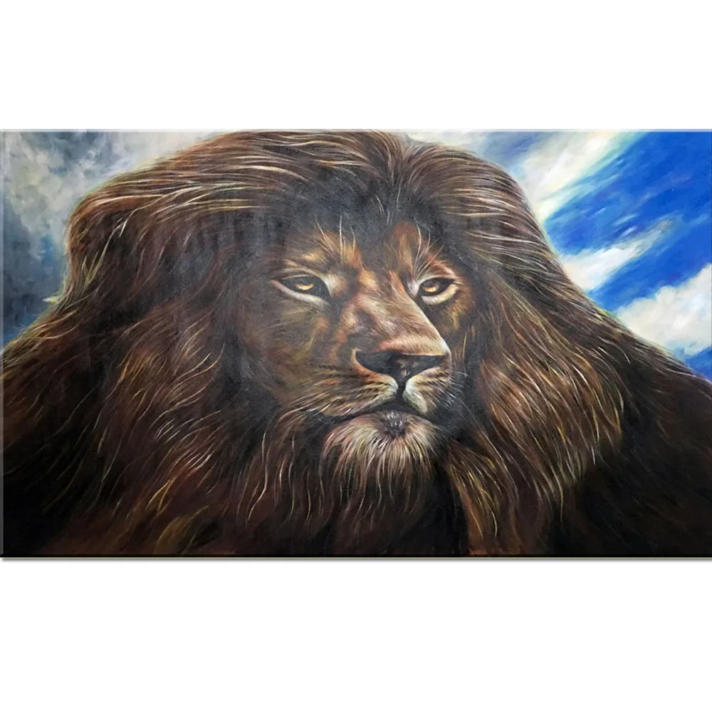 Cheap Bigger Size Handmade Modern Lion Oil Painting On Canvas for Hotel Decor Animal Painting Wall Picture Fast Delivery Gift