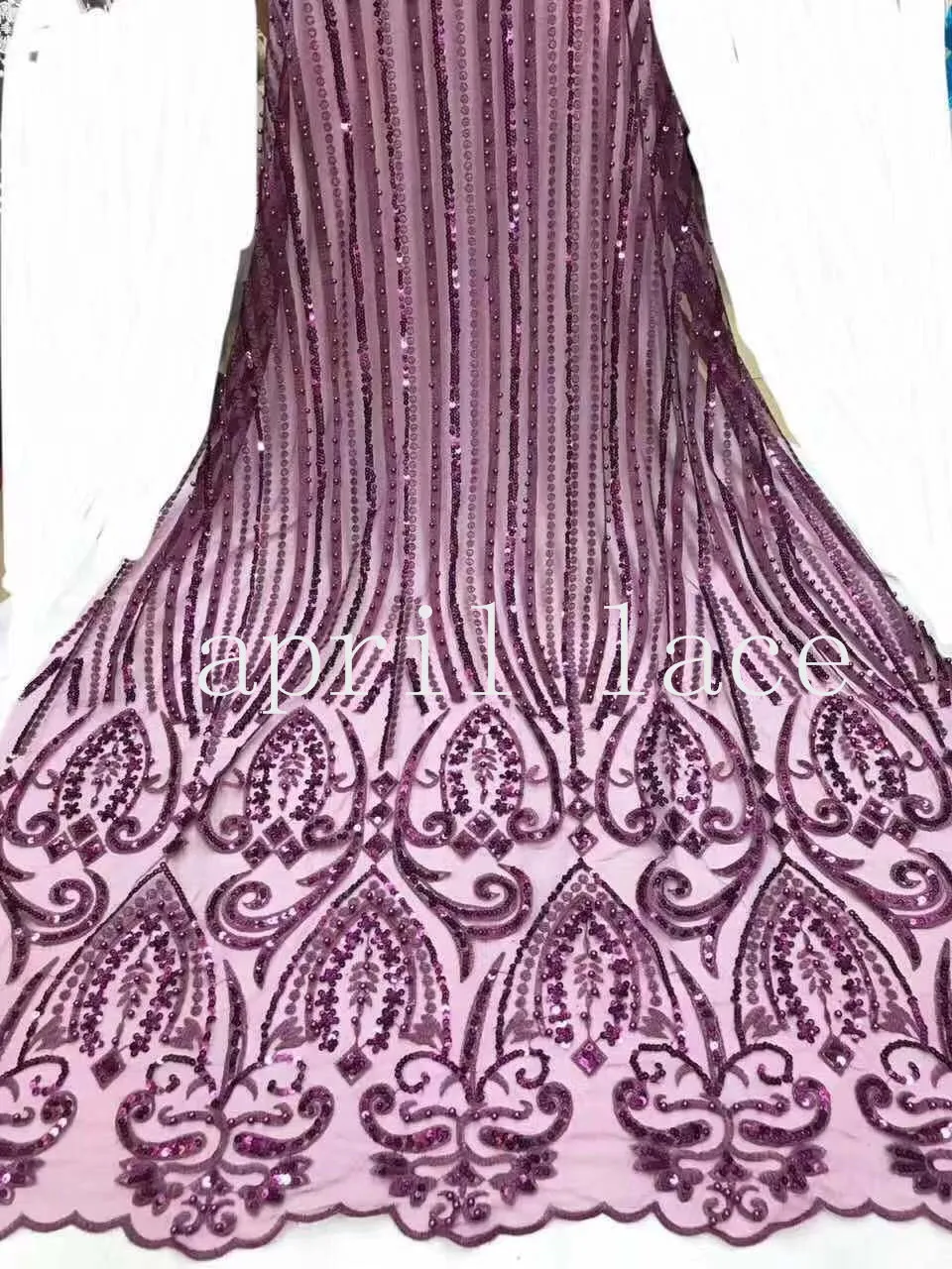 stock  tt005 #  5 yards purple sequin  mesh  pearls net tulle mesh lace for bridal wedding dress/sawing