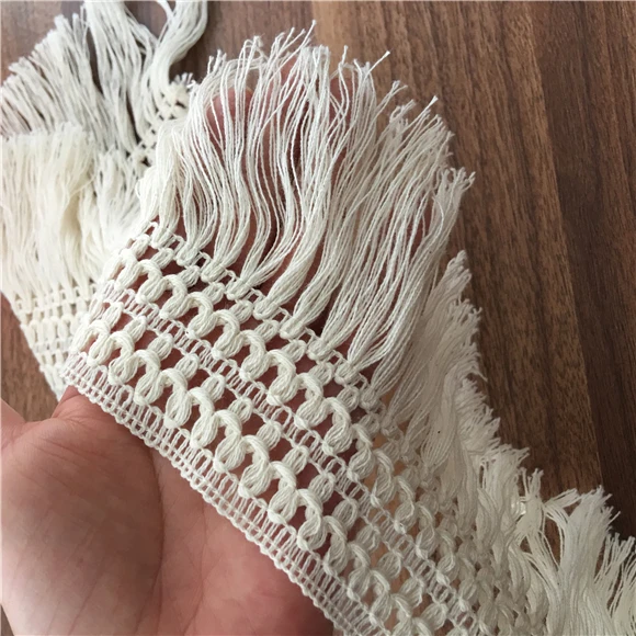 3Yards 10cm/12cm/14cm Beige Long Tassel Trim Dangling Curtain Lace Sewing Craft Material Z1224