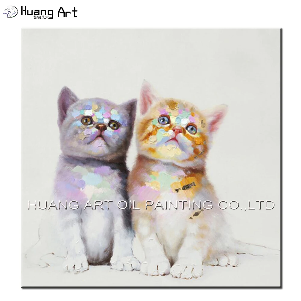 New Design Lovely Two Cats Acrylic Oil Painting Heavy Texture Colorful Modern Cat Oil Paintings Abstract Kitten Wall Decor