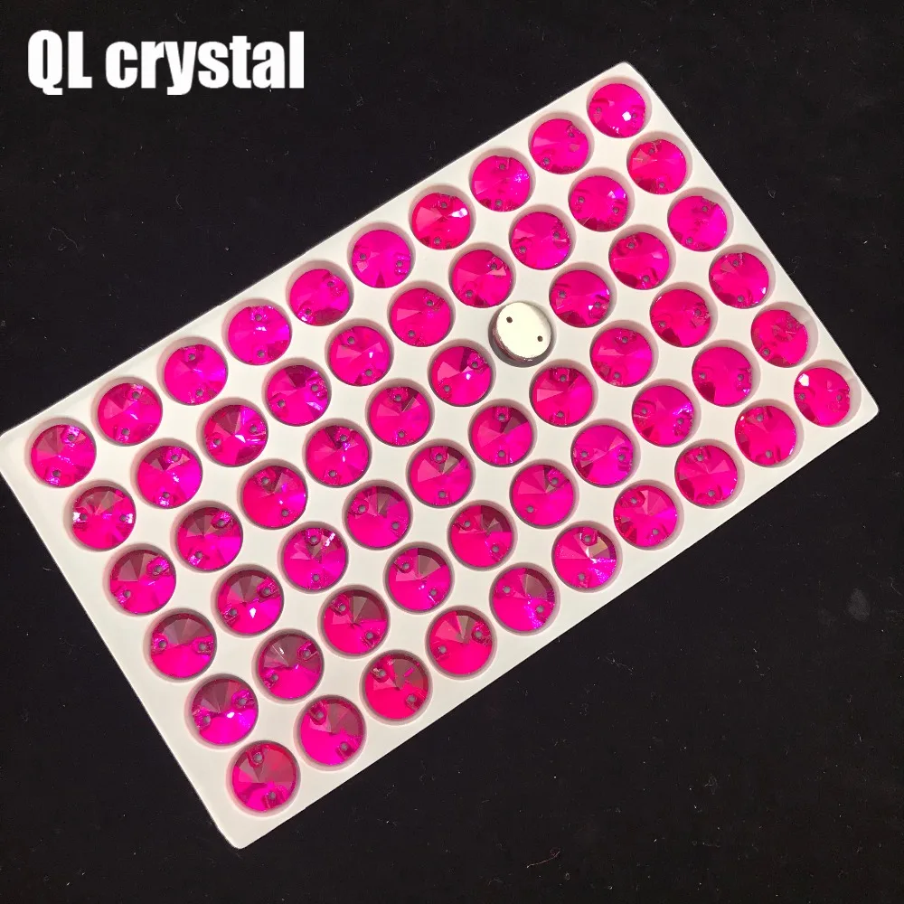 QL Glass Crystal Sew on Rhinestones rose red Flatback  Round stone for wedding dress DIY clothing bags shoes accessories