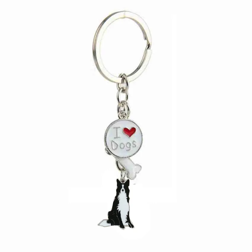 Border Collie dog pendant key chains for men women metal bag charm car keychain key ring Jewelry Gifts