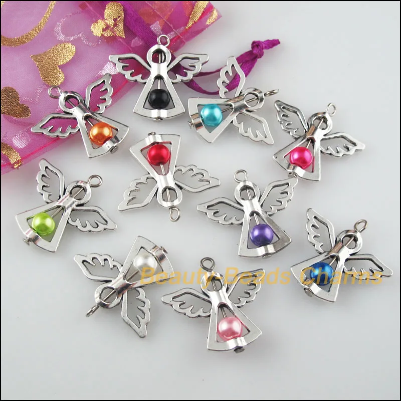 10Pcs Mixed Dancing Glass Angel Wings Charms Pendants 29x37mm