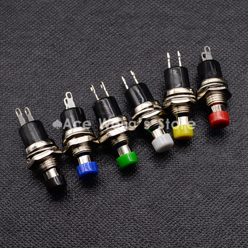 7mm Thread Multicolor 2 Pins Momentary Push Button Switch PBS-110 (Yellow black blue white red green)