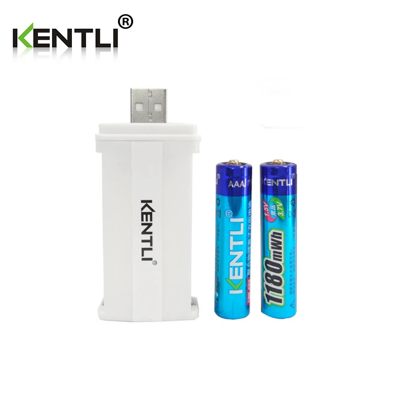 KENTLI 2pcs no memory effect 1.5v 1180mWh AAA lithium li-ion rechargeable batteries battery +2 channels  lithium charger