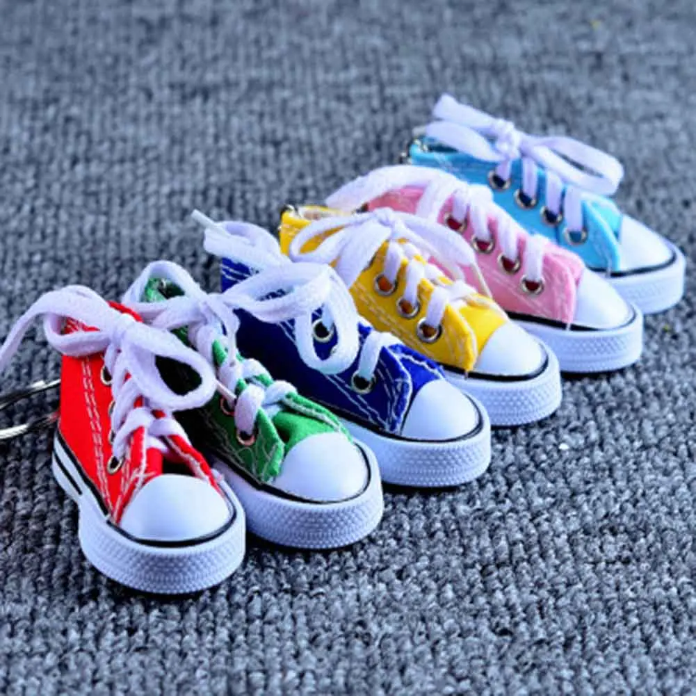 Mini Hi Top Canvas Sneaker Tennis Shoe Keychain Black Sports Shoes Keyring Doll Funny GiftsWomen Bag Jewelry Creative Gifts