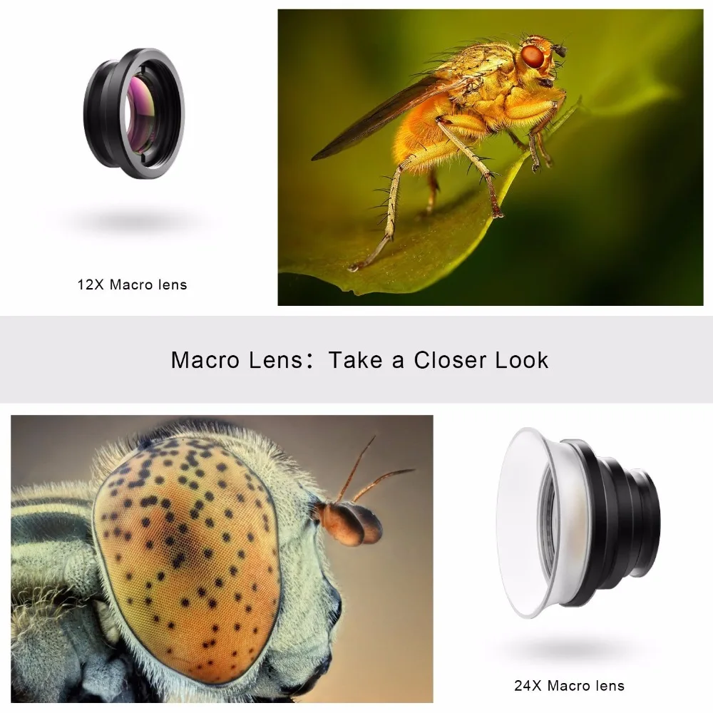 APEXEL  New 2in 1 macro lens 12x/ 24x super macro lens detechable universal clip lens for Xiaomi ios android all smartphone 24XM