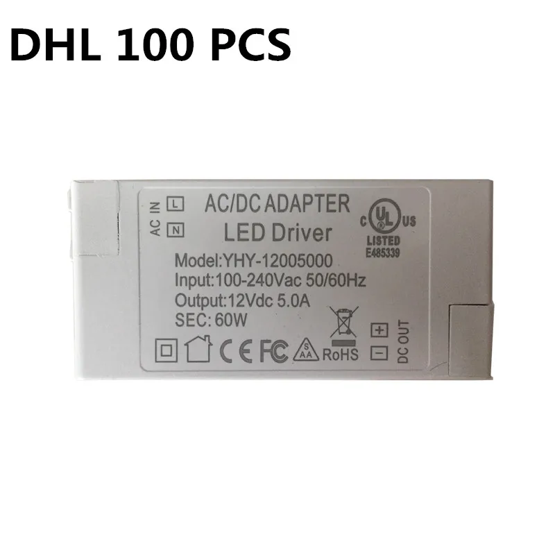 100pcs Excellent quality 12V 60W Lighting Transformers high quality safe Driver for LED strip 3528 5050 power supply