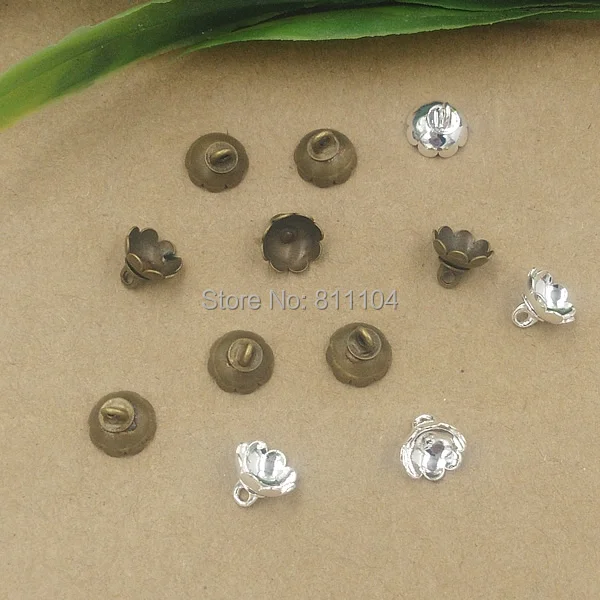 

8mm Bell Bead End Caps Flower Charms with Loop DIY Jewelry Findings Multi-color Plated Brass Metal