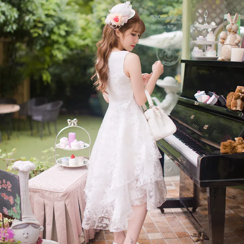 

Princess sweet lolita dress Candy rain new summer sleeveless organza fashion Show thin White princess Long dress C16AB6098