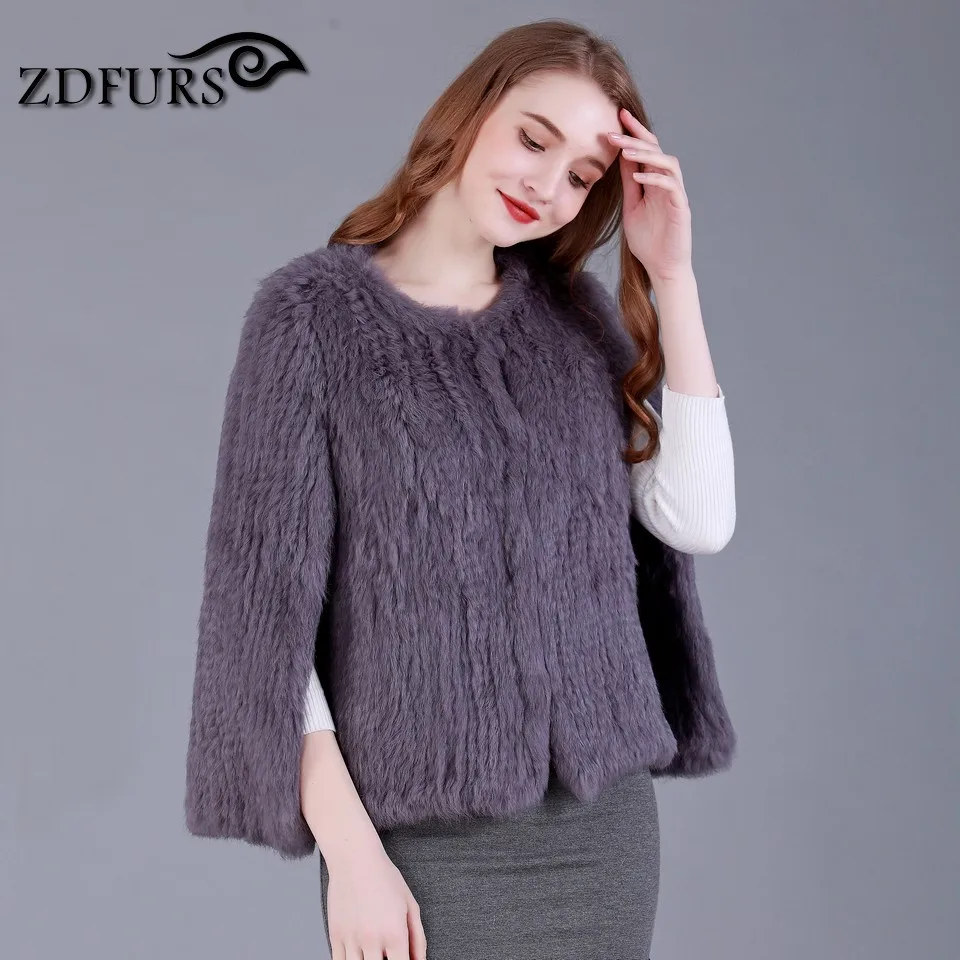 ZDFURS * نمط جديد يدوية محبوك الأرنب الفراء قصيرة الرأس مع فتحات الذراع العمودي الأرنب الفراء سترة معطف الفرو ملابس خارجية