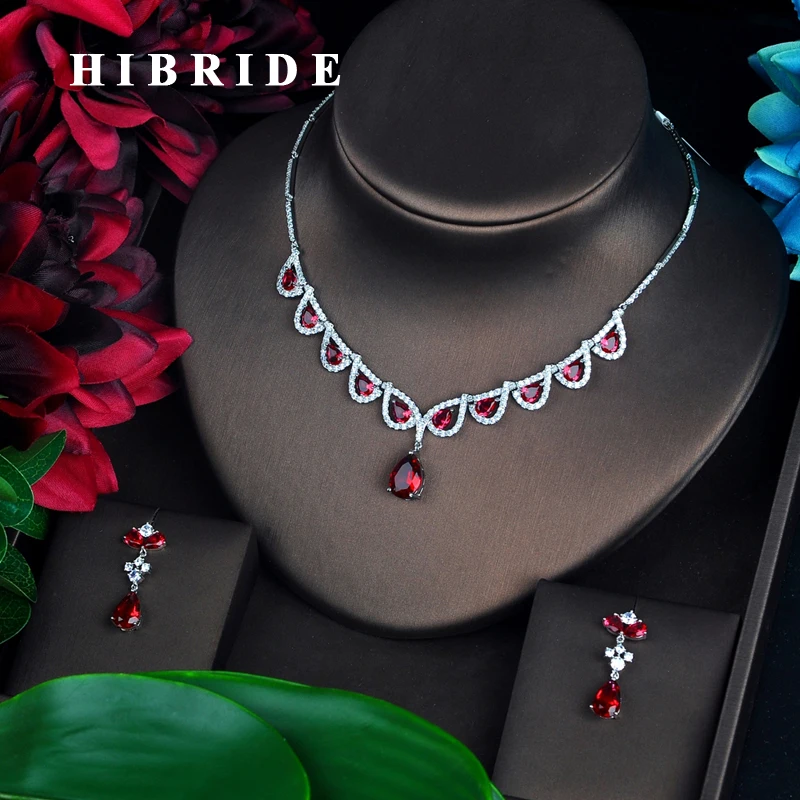 HIBRID Luxury Design Tear Drop Dubai Jewelry Sets Accessories Women Bridal Earring Necklace Jewelry Set Wedding Party N-650