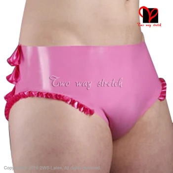 Sharp Pink  Latex Briefs Underwear with frills at back shorts Rubber Underpants bottoms panty KZ-149