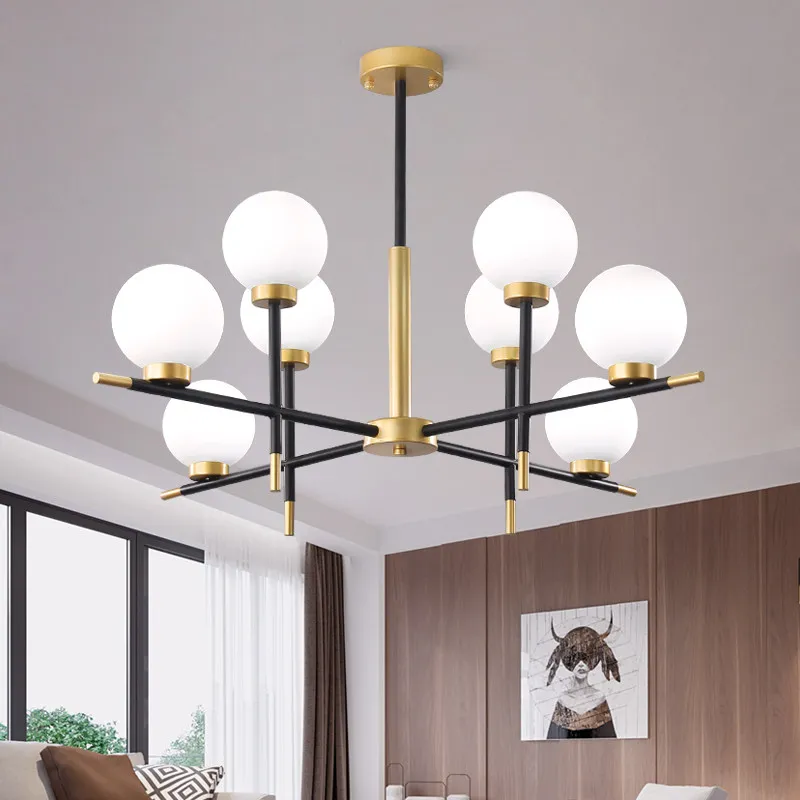 Imagem -02 - Nordic Criativo Luz Pingente Moderno Quarto Foyer Ouro com Preto Luxo Pendurado Lâmpada Leite Branco Bola de Vidro Abajur Droplight