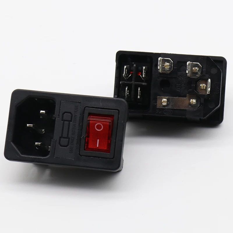 with 10A fuse ! Red Rocker Switch Fused IEC 320 C14 Inlet Power Socket Fuse Switch Connector Plug Connector