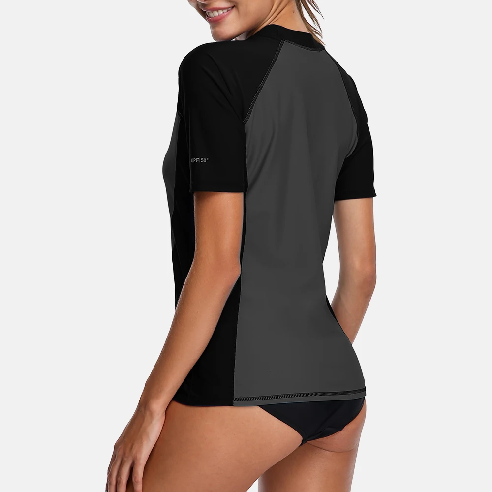 Charmo damskie koszulki z krótkim rękawem Rashguard stroje kąpielowe Surf Top UPF 50 + koszulka do biegania koszula rowerowa strój kąpielowy strój
