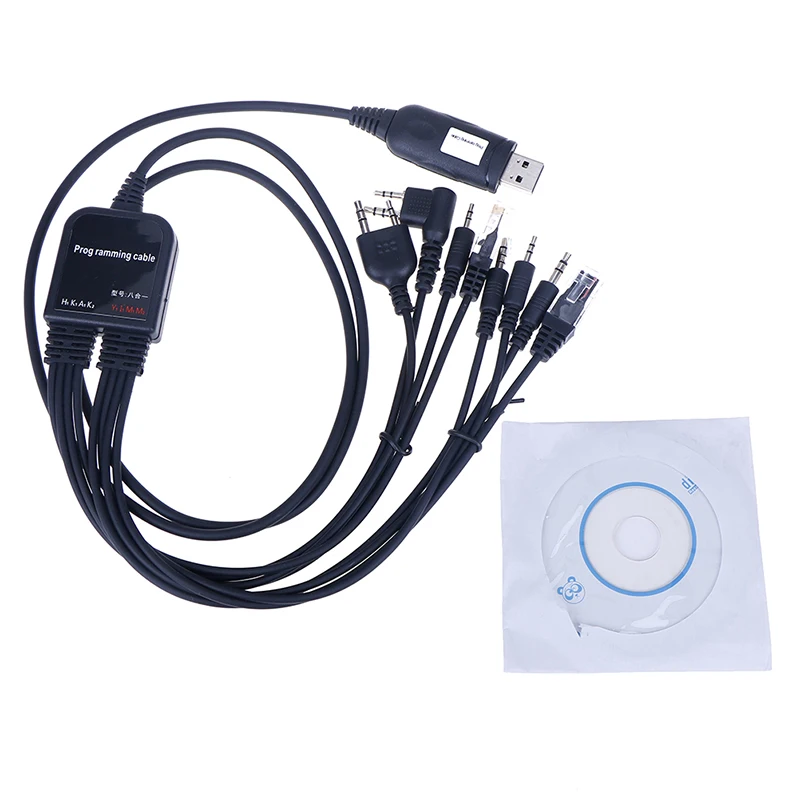 8 in 1 Computer USB Programming Cable for kenwood For baofeng motorola yaesu for icom Handy walkie talkie car radio CD Software