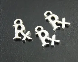 100pcs  Silver Color RX Medical or Pharmacist Charm Pendant DIY Necklace Bracelet Bangle Findings 15x10mm A1815