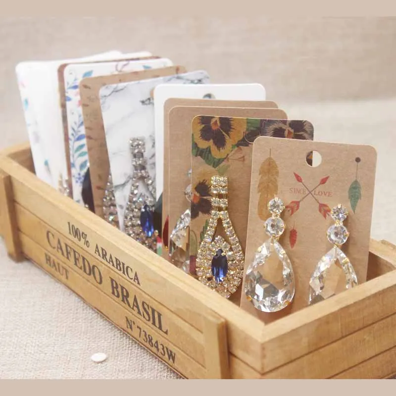 100pcs Cute Solid Color Earring Paper Package Card DIY Small Stud Earring Card White Kraft Pink Jewelry Display Card