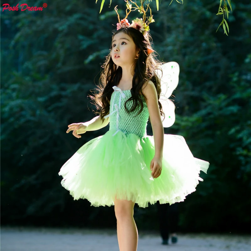 POSH DREAM Thinkerbell Children Girls Cosplay Dress for Party Light Green Fairy Costume for Children New Girls Halloween Dress