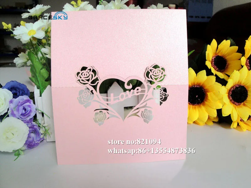 ورق الحب بالليزر, 50 قطعة عالية الجودة من بطاقات دعوة الزفاف وتزيين طاولة الحفلات